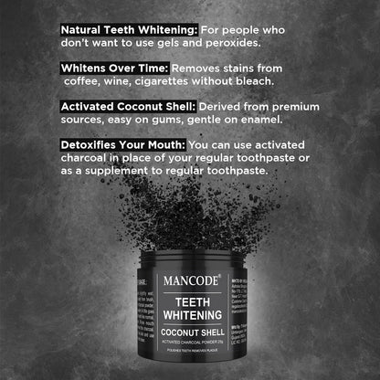 Mancode Coconut Shell Activated Charcoal Powder for Teeth Whitening, 25mg