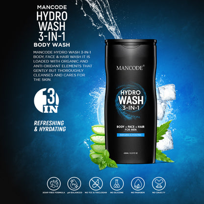 Mancode Hydro Body Wash 3 in 1 | Face Wash | Hair Shampoo