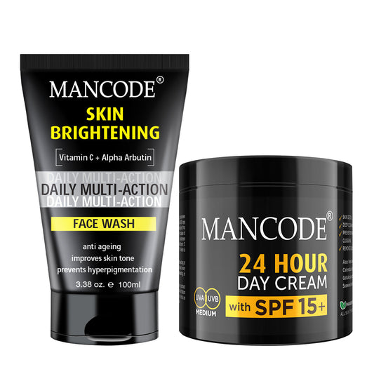 Mancode Skin Brightening Face Wash 100ml And 24 Hours Day Cream | SPF 15+