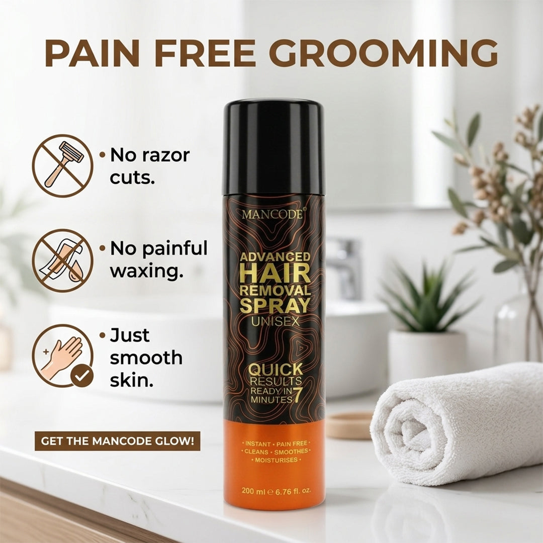 Mancode Hair Removal Foam Spray (200ml) | Painless Fast-Acting 3–6 Min Hair Removal for Men – Smooth Skin for Body, Chest, Back & Intimate Areas