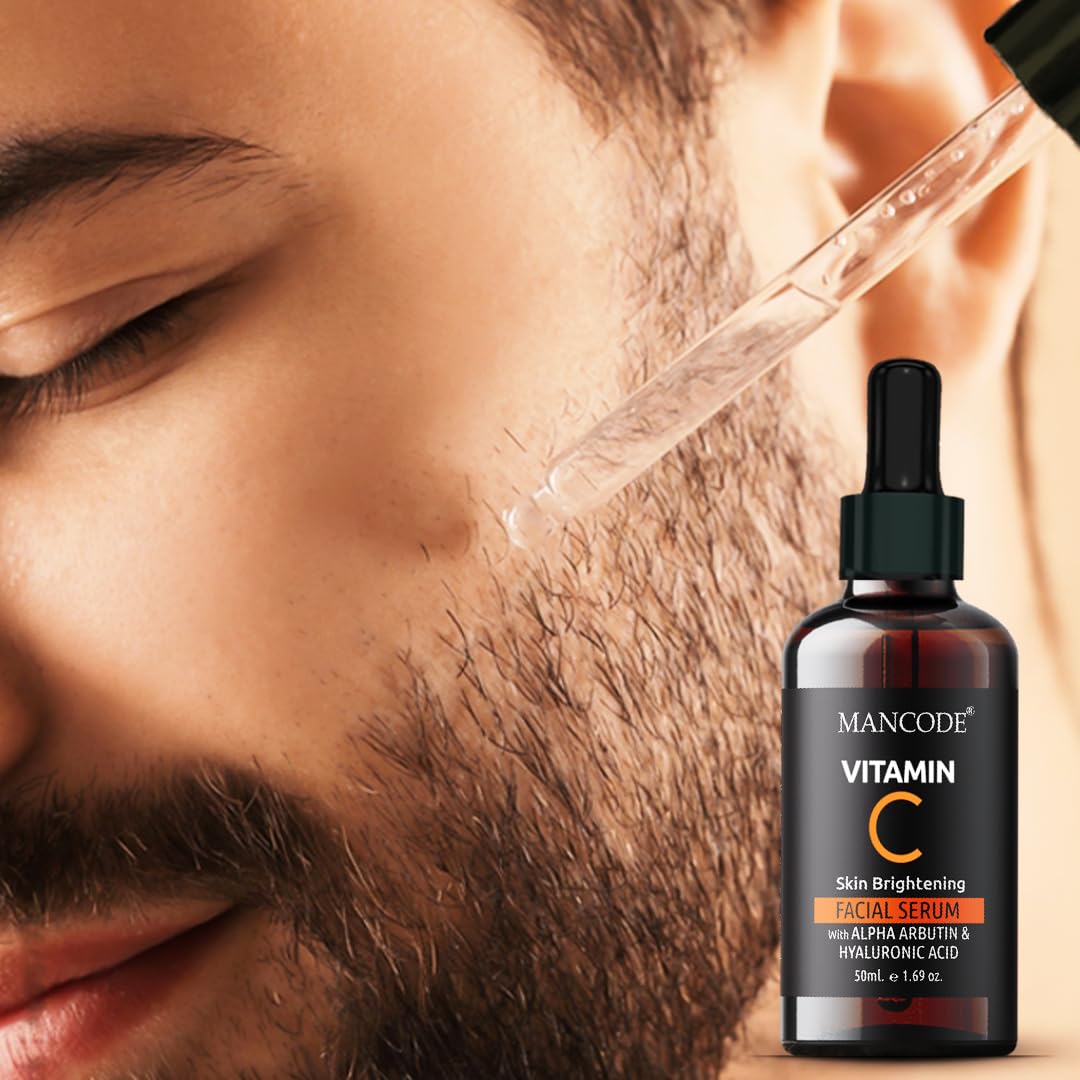 Mancode Vitamin C Facial Serum 50ml | Anti-Aging Serum with Vitamin E & Hyaluronic Acid | Wrinkle Reduction, Brightening & Hydrating Face Serum