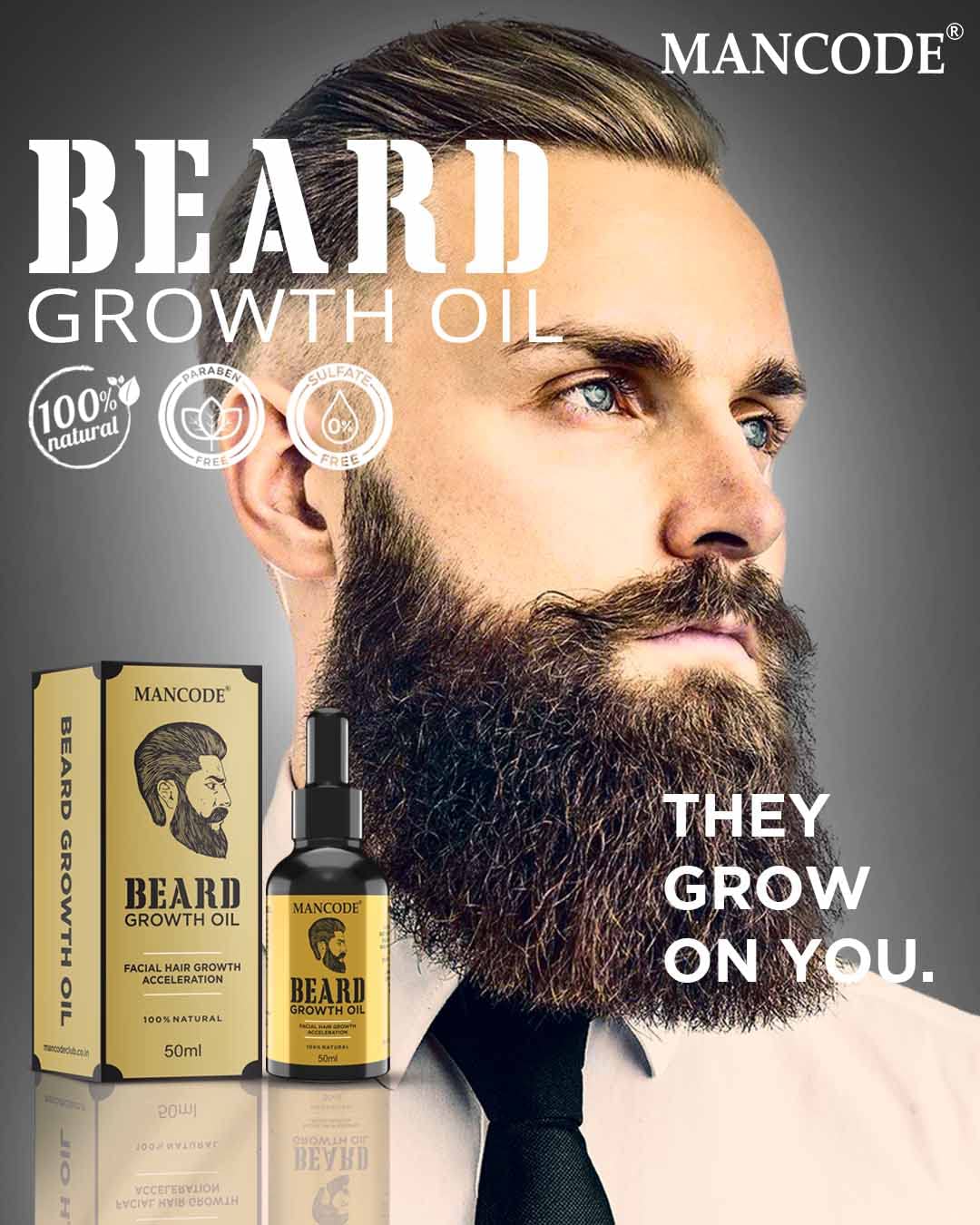 Mancode Ayurvedic Beard Growth Oil Accelerate 50ml | Beard Growth Booster Oil | Thicker, Fuller & Patchy Beard Solution with Natural Oils