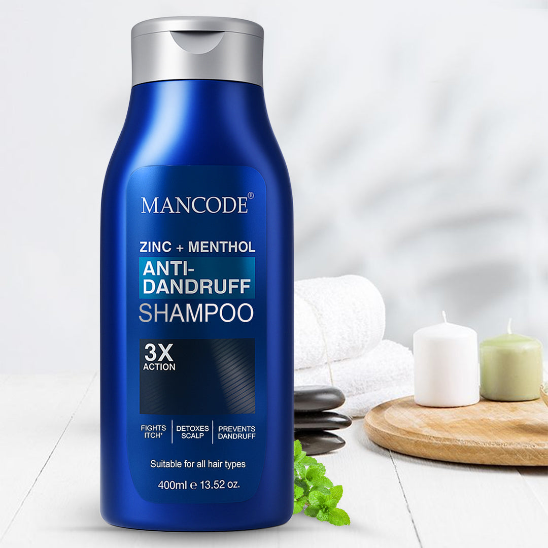 Mancode Zinc + Menthol Anti-Dandruff Shampoo for Men, 400ml | Cooling & Refreshing Formula with Zinc Pyrithione to Control Dandruff, Itchy Scalp & Excess Oil | Deep Cleansing Hair Shampoo for Strong, Flake-Free Hair