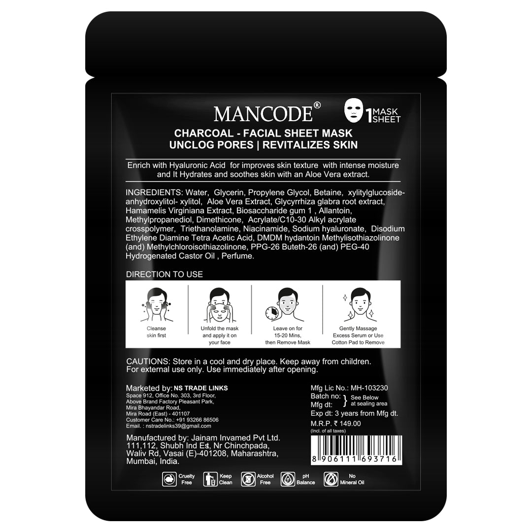 Activated Charcoal Facial Sheet Mask for Men-25ml