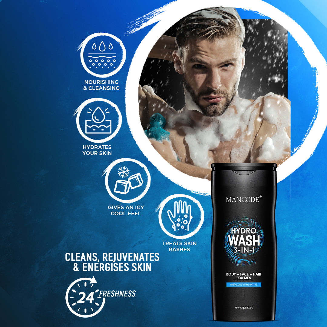 Mancode Hydro Body Wash 3 in 1 | Face Wash | Hair Shampoo