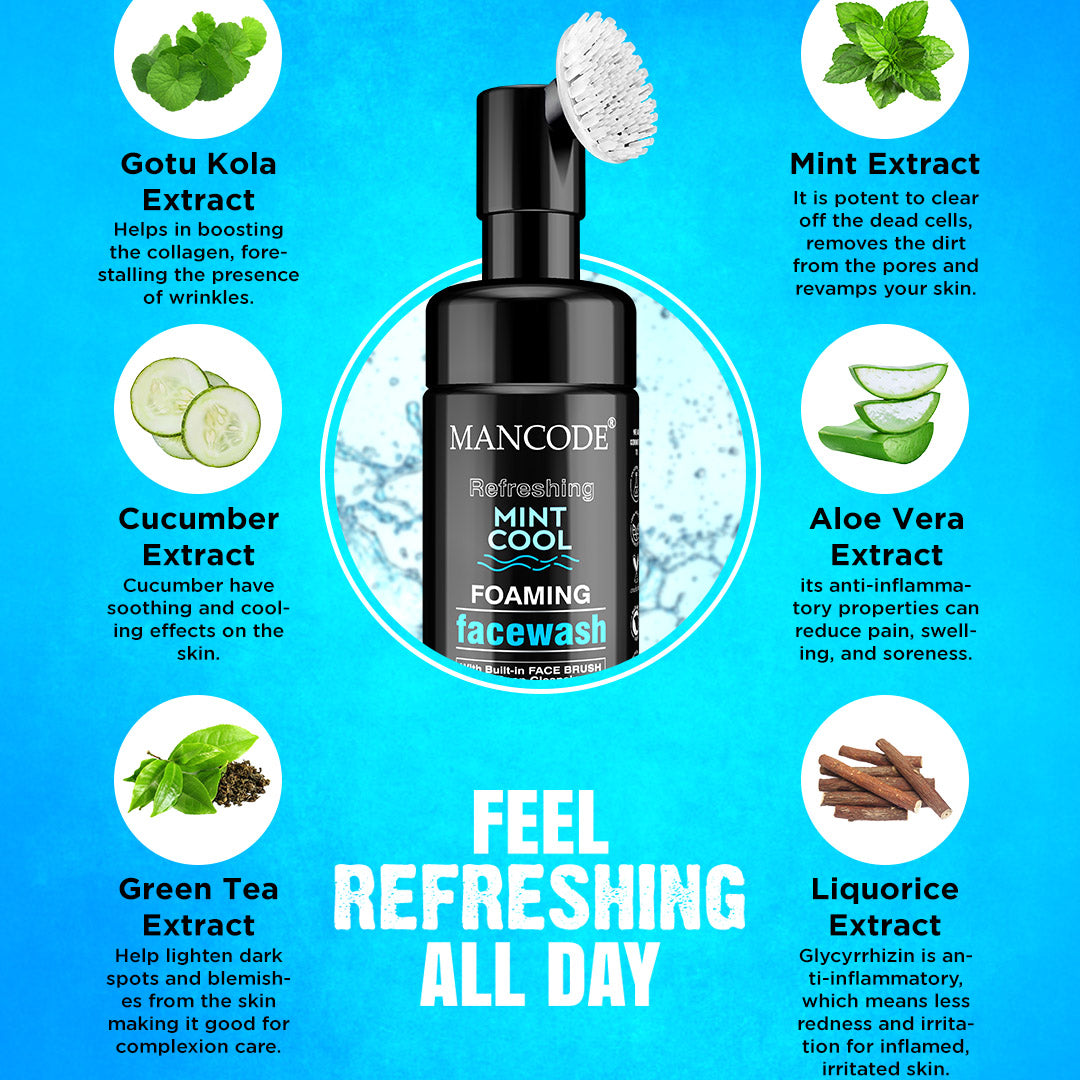 Mancode Refreshing Mint Cool Face Brush | Foaming Face Wash 1