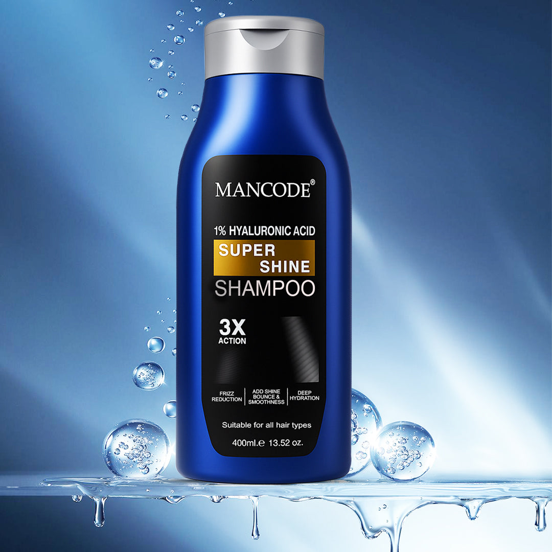 Mancode 1% Hyaluronic Super Shine Shampoo 400ml for Men and Women – Deep Hydration & Intense Gloss with Hyaluronic Acid | Strengthens, Smoothens & Revitalizes Dry, Dull Hair | Sulfate-Free, Paraben-Free, Nourishing Formula